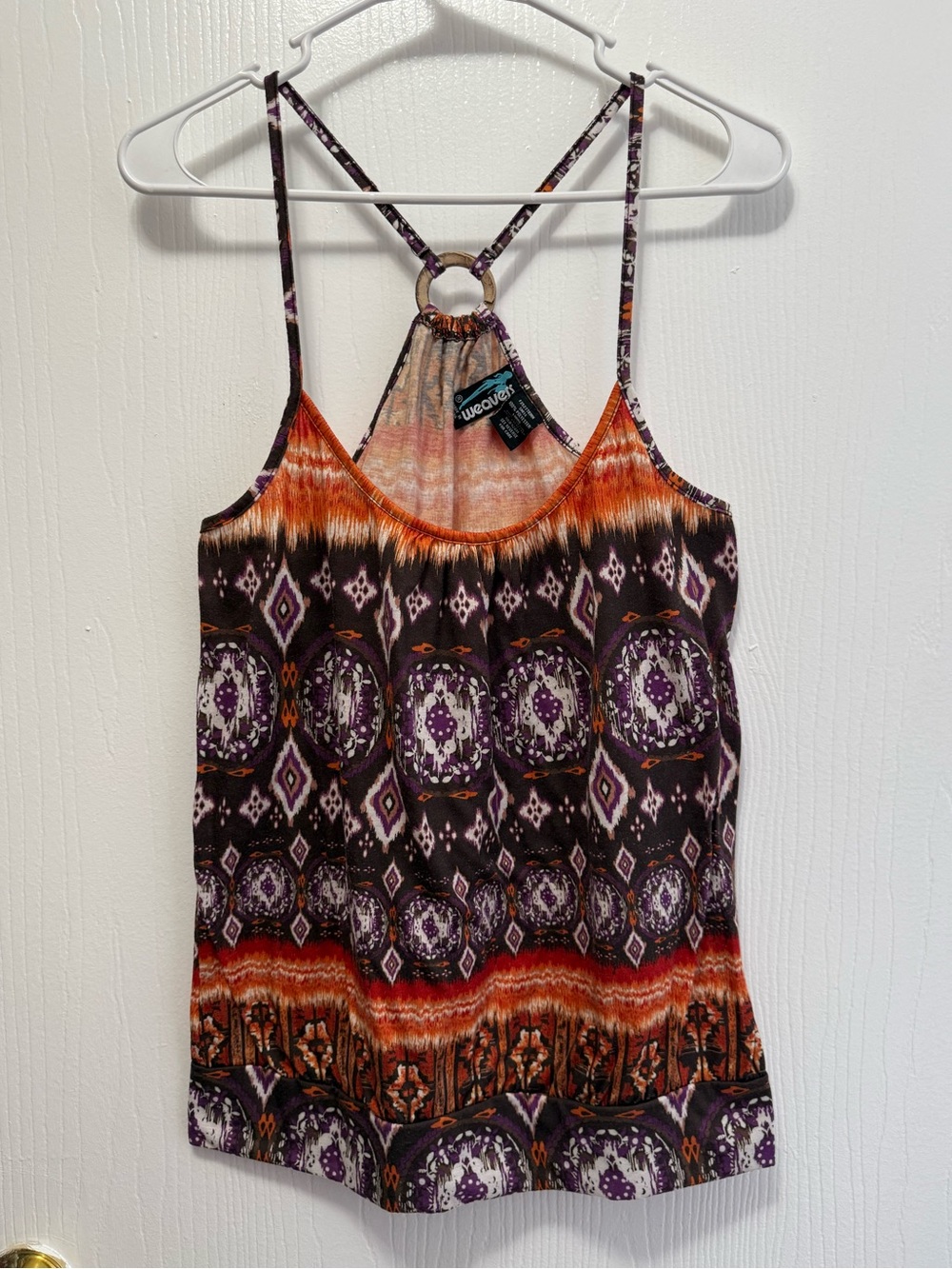 Weavers Vintage Y2K Boho Paisley Racerback Tank Top Ring Detail Festival Size XL